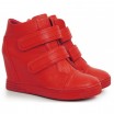 Červené kotníkové boty na platformě se zapínáním na suchý zip