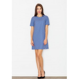 Modré dámské letní šaty s geometrickým vzorem