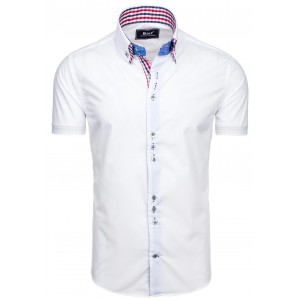 Společenské pánské košile bílé barvy s károvaným detailem na límci
