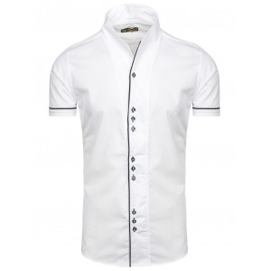 Pánské košile s krátkým rukávem bílé barvy s originálním límcem