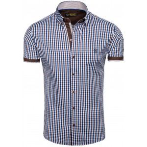 Moderní pánská košile s krátkým rukávem v hnědo modré barvě