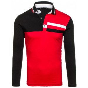 Červeno černé pánské tričko s límečkem