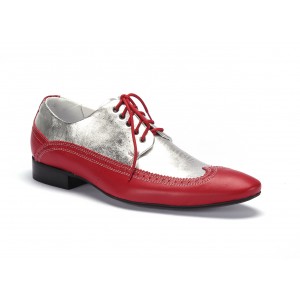 Červeno stříbrné pánské extravagantní kožené boty COMODO E SANO