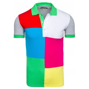 Šedé pánské polo trička s barevnými čtverci