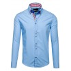 Světle modrá společenská pánská košile s knoflíkem na límci