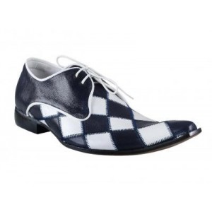 Pánské kožené extravagantní boty modro-bílé PT037  