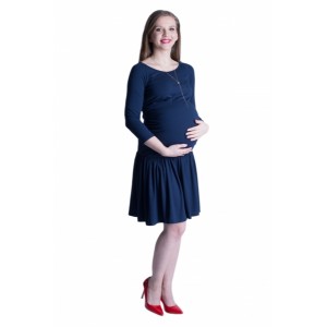 Modré těhotenské šaty s nařasenou sukní