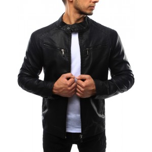 Pánská kožená bunda černé barvy