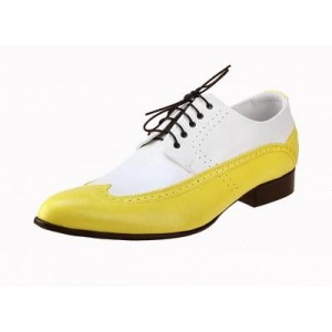 Pánské kožené extravagantní boty bílo-žluté