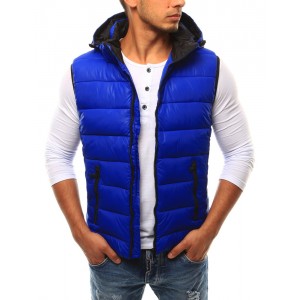 Modrá pánská přechodná vesta s kapucí