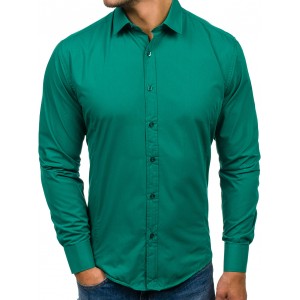 Moderní pánská košile s dlouhým rukávem tmavě zelená