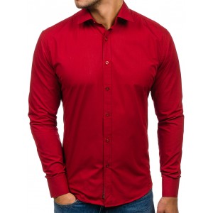 Červená pánská košile s dlouhým rukávem