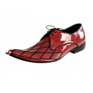 Pánské kožené extravagantní boty lesklé červené