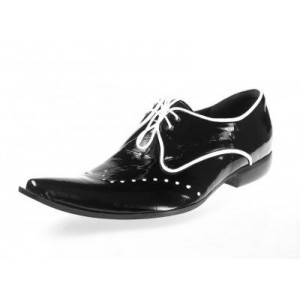 Pánské kožené extravagantní boty lesklé černé