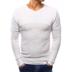 Bílý pánský svetr s véčkovým výstřihem