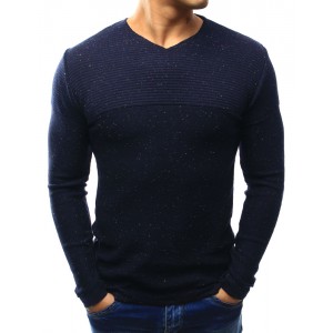 Pánský svetr s véčkovým výstřihem modré barvy