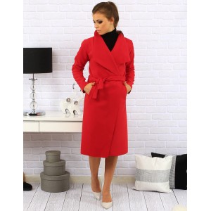 Dlouhý dámský kabát červené barvy