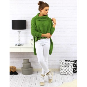  Sytě zelený dámský prodloužený pletený svetr