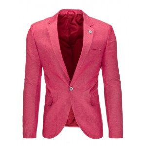 Růžové pánské slim fit sako s kapsami a ozdobním knoflíkem