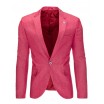 Růžové pánské slim fit sako s kapsami a ozdobním knoflíkem