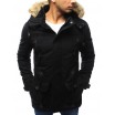Elegantní pánská prodloužená bunda s kožešinovou kapucí na zimu v černé barvě