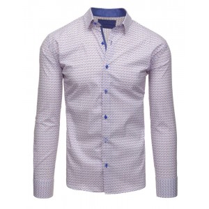 Bavlněné pánské slim fit košile bílé barvy se vzorem a modrými knoflíky