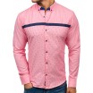 Růžová pánská vzorovaná košile s dlouhým rukávem a zapínáním na knoflíky