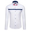 Elegantní bílá pánská košile s modrým vzorem a zapínáním na knoflíky