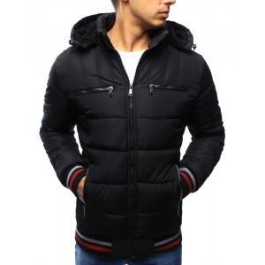 Moderní pánská zimní bunda s kapucí černé barvy 