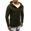Pletený pánský svetr zelené barvy se zipem a kapucí