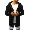 Elegantní pánský pletený svetr černé barvy s kapucí a zapínáním na zip