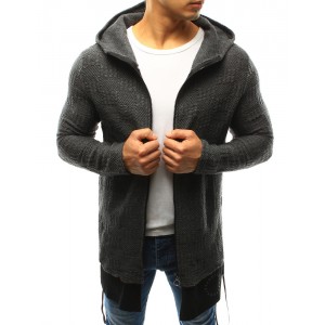 Tmavě šedé pánské bavlněné svetry s černým zipem a kapucí