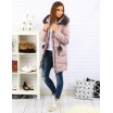 Růžová dámská zateplená bunda na zimu se zipem a odnímatelnou kožešinou
