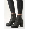 Moderní dámské kotníkové boty na vysokém podpatku v tmavě šedé barvě se šněrováním