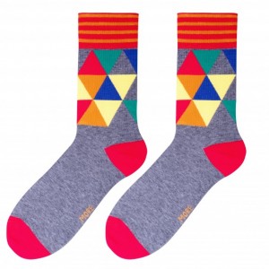 Pohodlné pánské ponožky šedé barvy s barevnou mozaikou