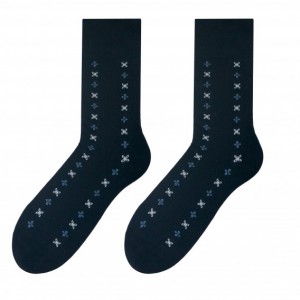 Kvalitní tmavě modré pánské ponožky s elegantním vzorem