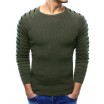 Moderní pánský svetr v khaki barvě s prošíváním na rukávech