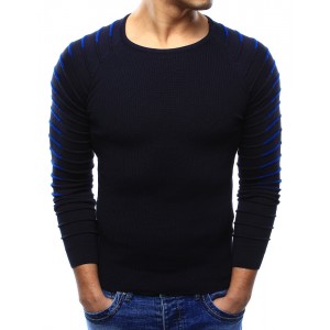 Pohodlný tmavě modrý pánský svetr s výstřihem ve tvaru U