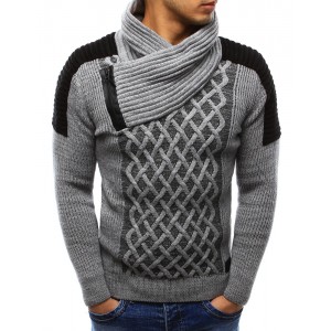 Moderní pánský pletený svetr šedé barvy s límcem