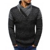 Černý pánský bavlněný svetr s límcem a zipem na rukávech