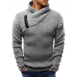 Hrubý pánský pletený svetr šedé barvy s límcem
