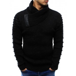 Bavlněné pánské pulovry černé barvy s límcem na zimu
