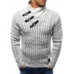 Bílý pletený svetr pro pány s vysokým límcem a přezkami