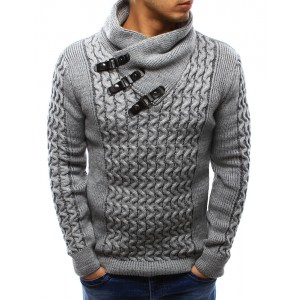 Hrubý pletený pánský svetr šedé barvy na zimu