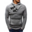 Bavlněný pánský pletený svetr šedé barvy s límcem a kapsou