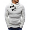Moderní pánský svetr bílé barvy s klokaní kapsou a límcem