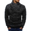 Pletený pánský svetr černé barvy s vysokým límcem na zimu
