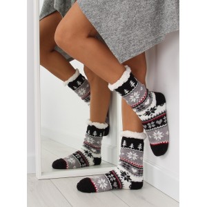 Vzorované dámské bavlněné ponožky černé barvy