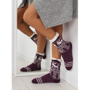 Klasické dámské ponožky fialové barvy ve vánočním stylu