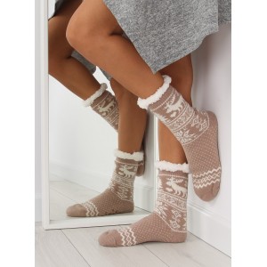 Elegantní dámské hřejivé ponožky béžové barvy se severským vzorem